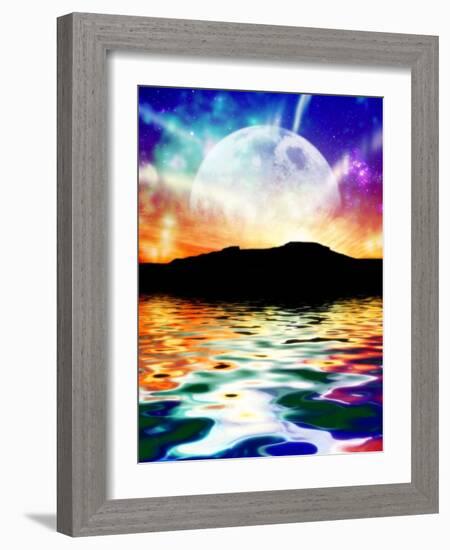 Moon Over Ocean Landscape, Artwork-Victor Habbick-Framed Photographic Print