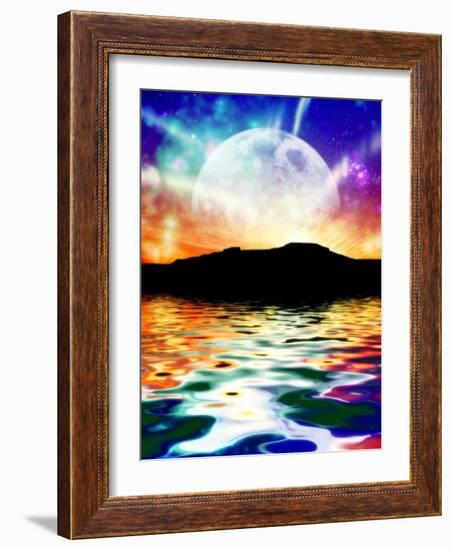 Moon Over Ocean Landscape, Artwork-Victor Habbick-Framed Photographic Print