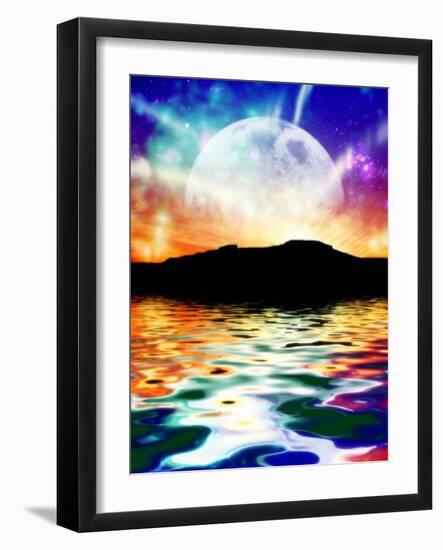 Moon Over Ocean Landscape, Artwork-Victor Habbick-Framed Photographic Print