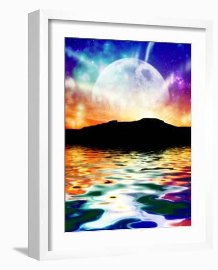 Moon Over Ocean Landscape, Artwork-Victor Habbick-Framed Photographic Print