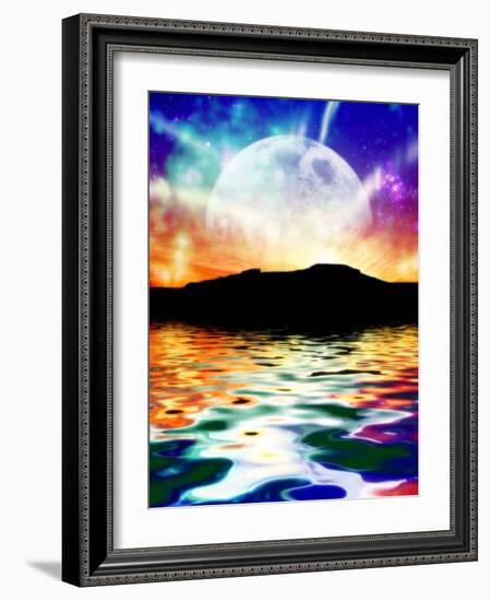 Moon Over Ocean Landscape, Artwork-Victor Habbick-Framed Photographic Print