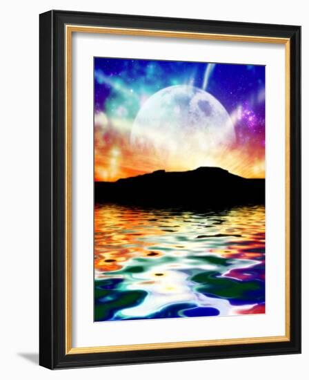 Moon Over Ocean Landscape, Artwork-Victor Habbick-Framed Photographic Print