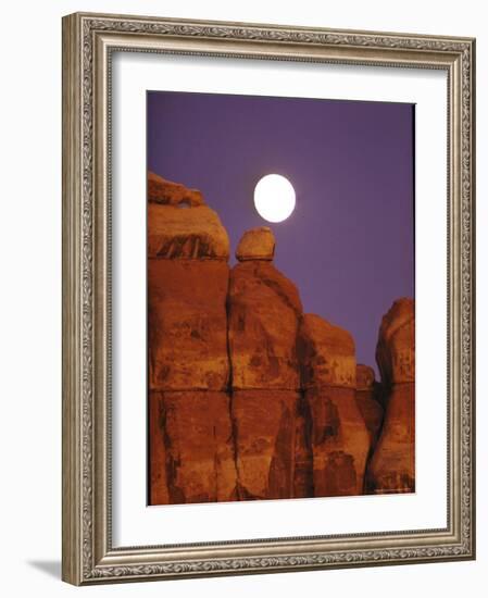 Moon over Orange Striated Rock Structures in Canyonlands National Park, Utah-John Loengard-Framed Photographic Print