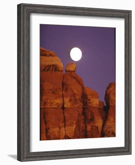 Moon over Orange Striated Rock Structures in Canyonlands National Park, Utah-John Loengard-Framed Photographic Print