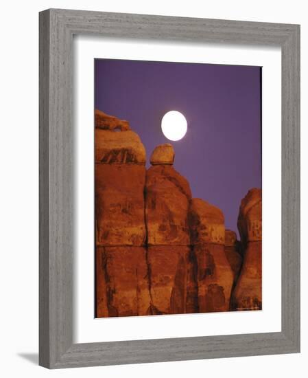 Moon over Orange Striated Rock Structures in Canyonlands National Park, Utah-John Loengard-Framed Photographic Print