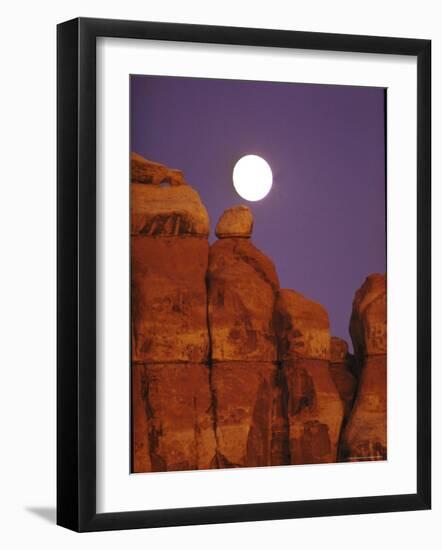 Moon over Orange Striated Rock Structures in Canyonlands National Park, Utah-John Loengard-Framed Photographic Print