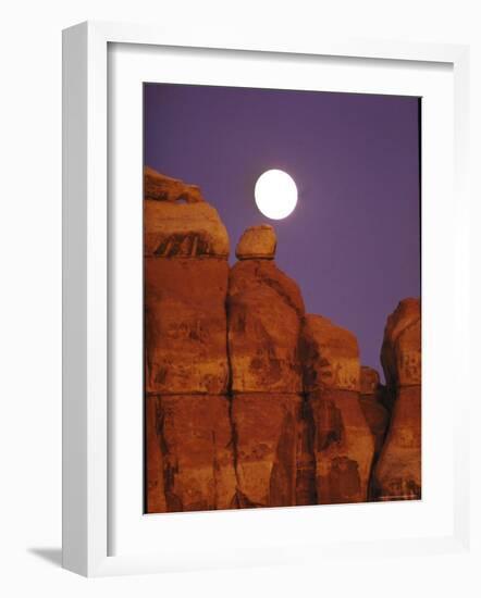 Moon over Orange Striated Rock Structures in Canyonlands National Park, Utah-John Loengard-Framed Photographic Print