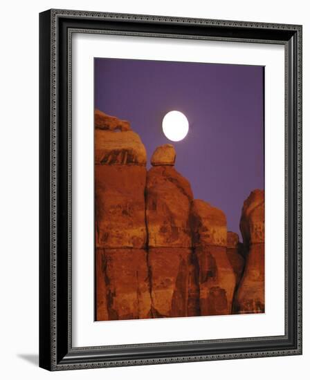 Moon over Orange Striated Rock Structures in Canyonlands National Park, Utah-John Loengard-Framed Photographic Print