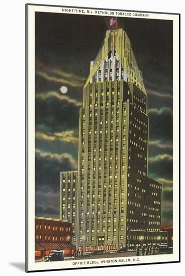 Moon over Reynolds Building, Winston-Salem, North Carolina-null-Mounted Art Print