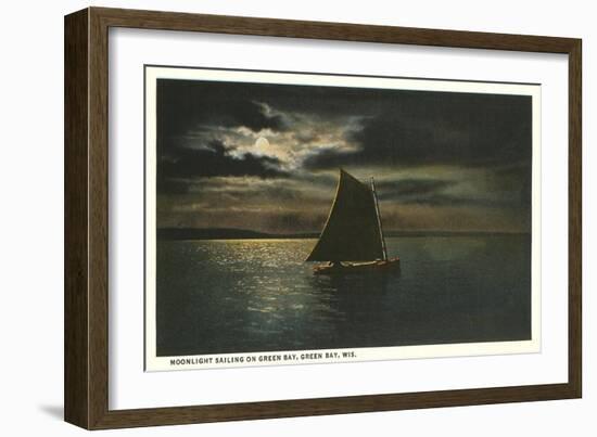 Moon over Sailboat on Green Bay, Wisconsin-null-Framed Art Print