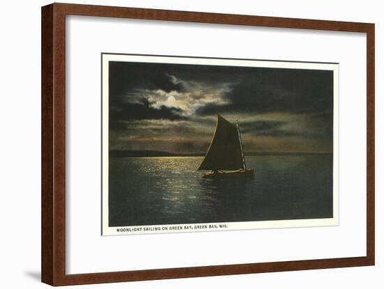 Moon over Sailboat on Green Bay, Wisconsin-null-Framed Art Print