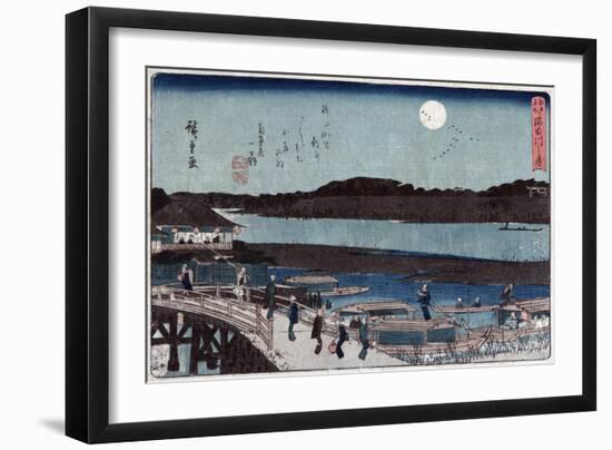 Moon over Sumida River, Japanese Wood-Cut Print-Lantern Press-Framed Art Print