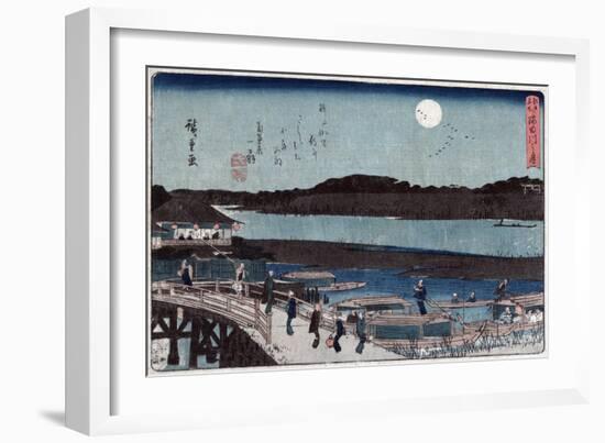 Moon over Sumida River, Japanese Wood-Cut Print-Lantern Press-Framed Art Print