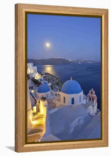 Moon over the Town of Oia, Santorini, Kyclades, South Aegean, Greece, Europe-Christian Heeb-Framed Premier Image Canvas