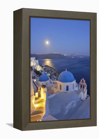 Moon over the Town of Oia, Santorini, Kyclades, South Aegean, Greece, Europe-Christian Heeb-Framed Premier Image Canvas