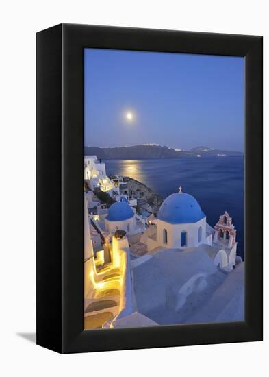 Moon over the Town of Oia, Santorini, Kyclades, South Aegean, Greece, Europe-Christian Heeb-Framed Premier Image Canvas