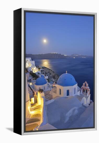 Moon over the Town of Oia, Santorini, Kyclades, South Aegean, Greece, Europe-Christian Heeb-Framed Premier Image Canvas