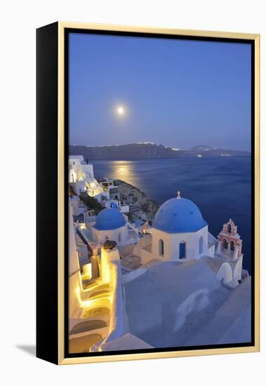 Moon over the Town of Oia, Santorini, Kyclades, South Aegean, Greece, Europe-Christian Heeb-Framed Premier Image Canvas