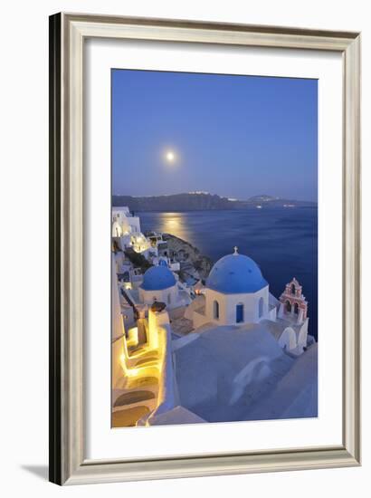 Moon over the Town of Oia, Santorini, Kyclades, South Aegean, Greece, Europe-Christian Heeb-Framed Photographic Print