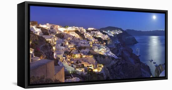 Moon over the Town of Oia, Santorini, Kyclades, South Aegean, Greece, Europe-Christian Heeb-Framed Premier Image Canvas