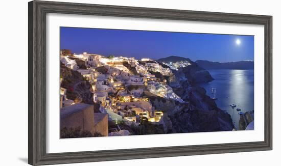 Moon over the Town of Oia, Santorini, Kyclades, South Aegean, Greece, Europe-Christian Heeb-Framed Photographic Print