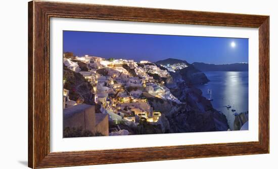 Moon over the Town of Oia, Santorini, Kyclades, South Aegean, Greece, Europe-Christian Heeb-Framed Photographic Print