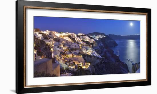 Moon over the Town of Oia, Santorini, Kyclades, South Aegean, Greece, Europe-Christian Heeb-Framed Photographic Print