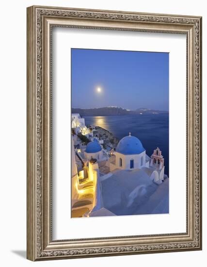 Moon over the Town of Oia, Santorini, Kyclades, South Aegean, Greece, Europe-Christian Heeb-Framed Photographic Print