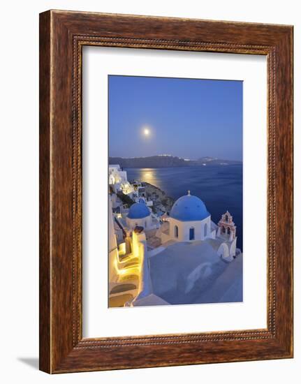 Moon over the Town of Oia, Santorini, Kyclades, South Aegean, Greece, Europe-Christian Heeb-Framed Photographic Print