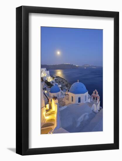 Moon over the Town of Oia, Santorini, Kyclades, South Aegean, Greece, Europe-Christian Heeb-Framed Photographic Print
