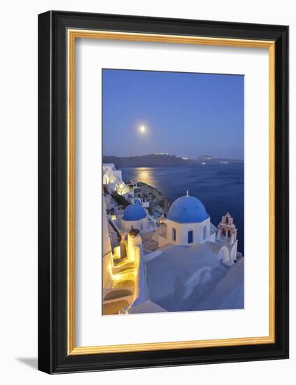 Moon over the Town of Oia, Santorini, Kyclades, South Aegean, Greece, Europe-Christian Heeb-Framed Photographic Print