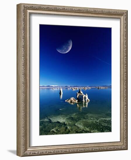 Moon Over Tufa Formations, Mono Lake Tufa State Reserve, Mono Lake, U.S.A.-Mark Newman-Framed Photographic Print