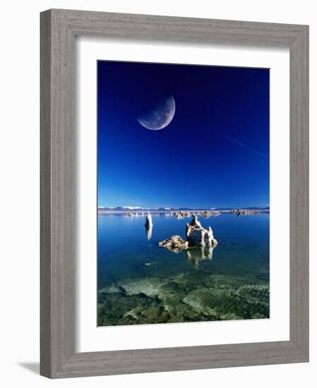 Moon Over Tufa Formations, Mono Lake Tufa State Reserve, Mono Lake, U.S.A.-Mark Newman-Framed Photographic Print