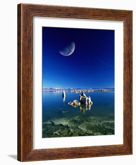 Moon Over Tufa Formations, Mono Lake Tufa State Reserve, Mono Lake, U.S.A.-Mark Newman-Framed Photographic Print