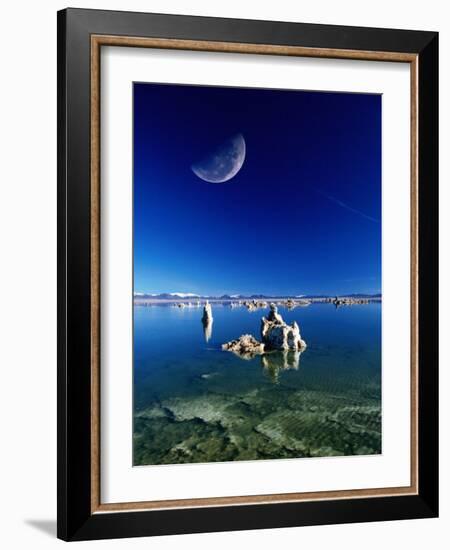 Moon Over Tufa Formations, Mono Lake Tufa State Reserve, Mono Lake, U.S.A.-Mark Newman-Framed Photographic Print