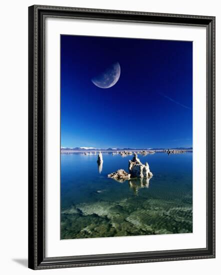 Moon Over Tufa Formations, Mono Lake Tufa State Reserve, Mono Lake, U.S.A.-Mark Newman-Framed Photographic Print