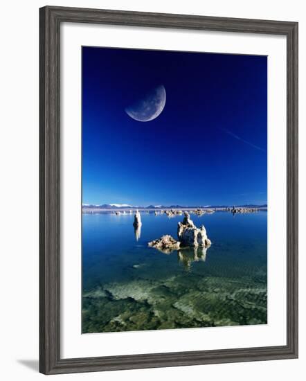 Moon Over Tufa Formations, Mono Lake Tufa State Reserve, Mono Lake, U.S.A.-Mark Newman-Framed Photographic Print