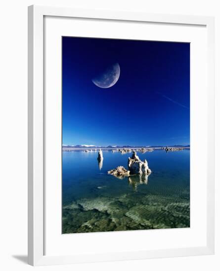 Moon Over Tufa Formations, Mono Lake Tufa State Reserve, Mono Lake, U.S.A.-Mark Newman-Framed Photographic Print