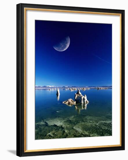 Moon Over Tufa Formations, Mono Lake Tufa State Reserve, Mono Lake, U.S.A.-Mark Newman-Framed Photographic Print