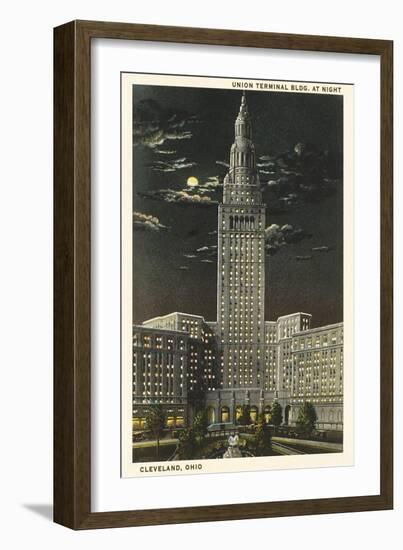 Moon over Union Terminal, Cleveland, Ohio-null-Framed Art Print