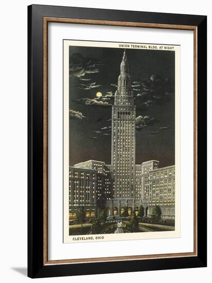 Moon over Union Terminal, Cleveland, Ohio-null-Framed Art Print