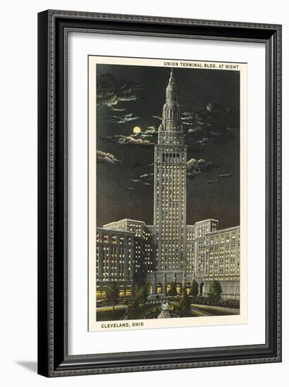Moon over Union Terminal, Cleveland, Ohio-null-Framed Art Print
