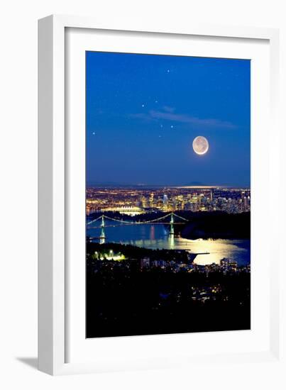 Moon Over Vancouver, Time-exposure Image-David Nunuk-Framed Photographic Print