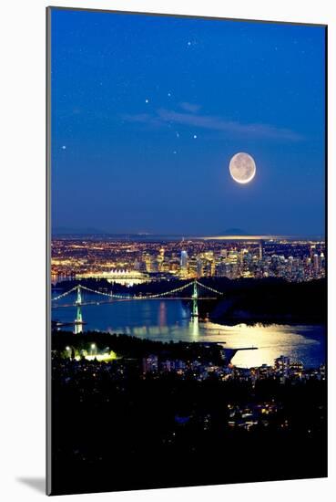 Moon Over Vancouver, Time-exposure Image-David Nunuk-Mounted Photographic Print
