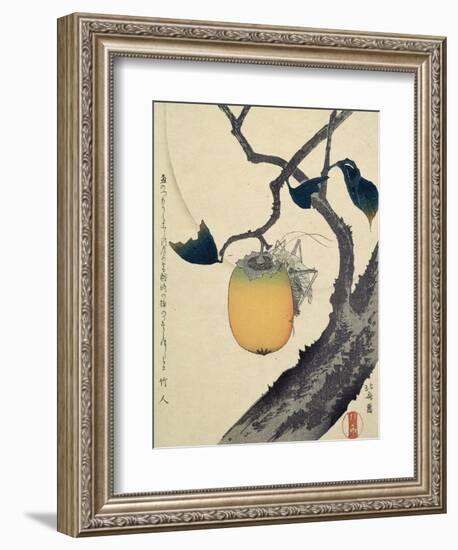 Moon, Persimmon and Grasshopper, 1807-Katsushika Hokusai-Framed Premium Giclee Print