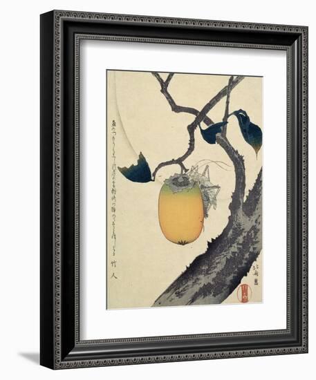 Moon, Persimmon and Grasshopper, 1807-Katsushika Hokusai-Framed Premium Giclee Print