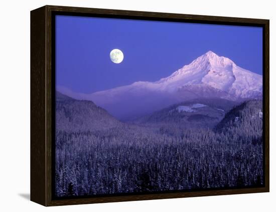 Moon Rises Over Mt. Hood, Oregon Cascades, USA-Janis Miglavs-Framed Premier Image Canvas