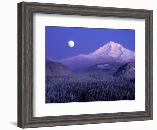 Moon Rises Over Mt. Hood, Oregon Cascades, USA-Janis Miglavs-Framed Photographic Print