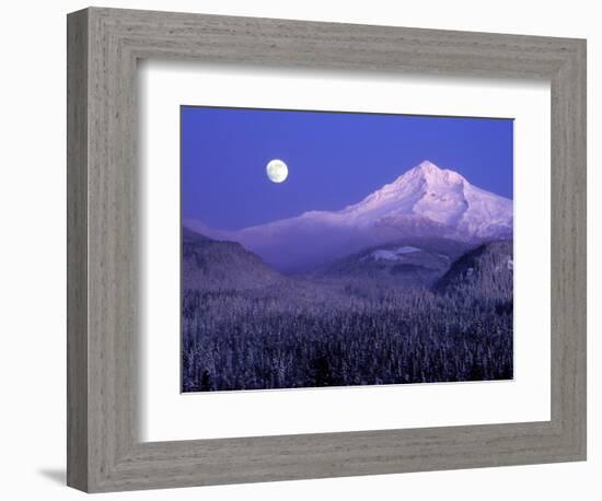 Moon Rises Over Mt. Hood, Oregon Cascades, USA-Janis Miglavs-Framed Photographic Print