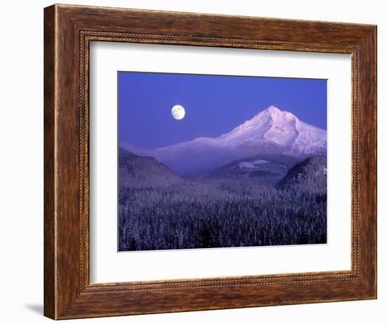 Moon Rises Over Mt. Hood, Oregon Cascades, USA-Janis Miglavs-Framed Photographic Print